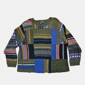 Vintage Carole Little Wool Blend Patchwork Knit Sweater 2X Art To Wear Retro